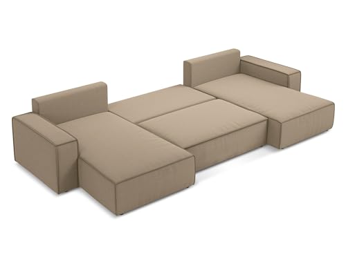 Kimo 4-Sitzer Ecksofa U-Form in Beige - XXL Wohnlandschaft aus Samt, modulares Sofa für Wohnzimmer, Japandi & Skandi Stil, Oeko-Tex 398x185x82 cm, bis 500 kg belastbar – Bild 7