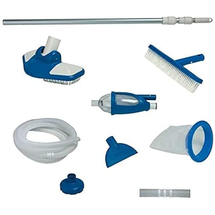 Intex Deluxe Automatic Surface Skimmer Bundled with Maintenance Kit w/ Vacuum & Pole, Swimming Pool Cleaning Tools for Above Ground and InGround Pools