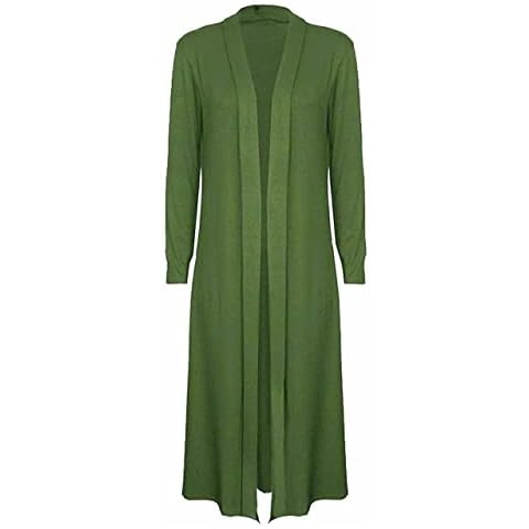 MA ONLINE Womens Long Sleeve Plain Maxi Cardigan Ladies Sleeveless Long Waistcoat Cardigan (Long Sleeve Khaki UK 24-26) Cover