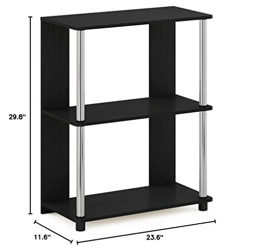 Furinno Jaya Simple Design 3-Tier Bookcase/Bookshelf/Display Rack With Stainless Steel Tubes, Americano #TOP6