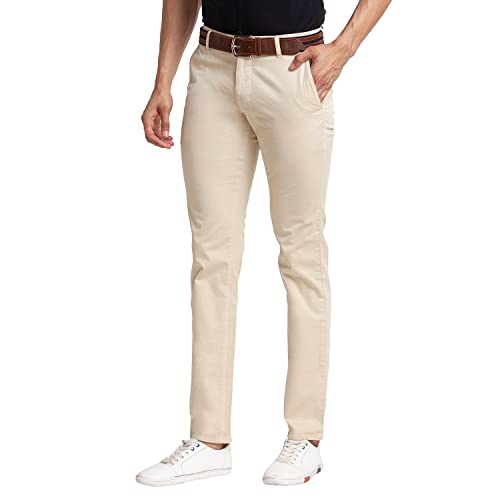 Image of Parx Men's Cotton Blend Solid Pattern Low Rise Tapered Fit Flat Front Casual Trouser