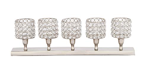 Deco 79 Aluminum Pillar 5 Crystal Sleeve Candelabra, 21" X 3" X 6", Silver #TOP6