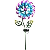 boxoon Solar Wind Spinner, 36.6 In, Blue Metal Windmill Garden Decoration, Kinetic Colorful Led, Weatherproof For Outdoor