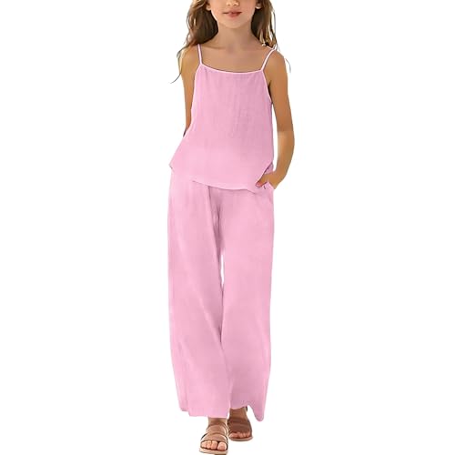 Pantalon fluide à jambes larges filles et débardeur court : tenue 2 pièces chic Y2K d'été