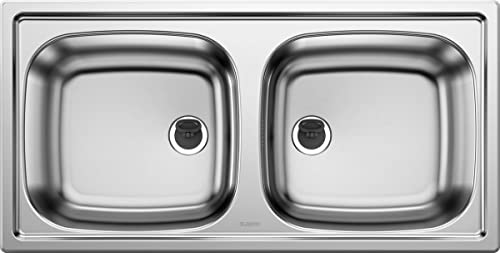 BLANCO TOP EZ 8 x 4 | Edelstahl Spüle | Einbauart: Einbau von Oben | reversibel | für 90 cm breite Unterschränke | 1 ½'' Edelstahl-Auslauf. | Küchenspüle 86x43,5 | [86x43,5x15,9 cm]