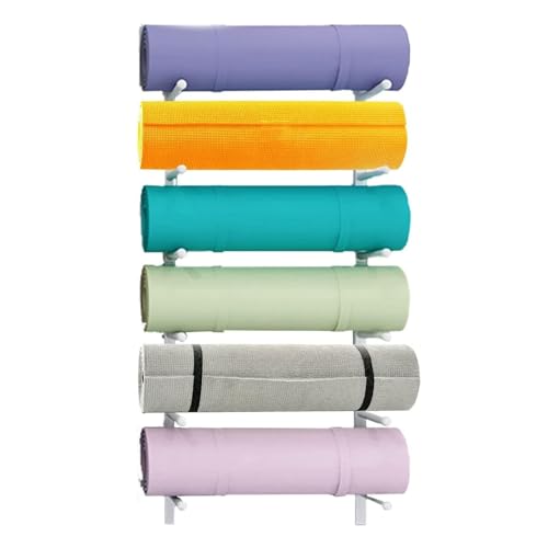 Soporte metálico para esterillas de yoga de seis niveles con fijación de pared