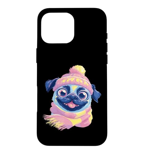 Blue Pug Winter Portrait Dog Lover Graphic �s���N�ƃC�G���[ �X�}�z�P�[�X iPhone 16 Pro Max �p