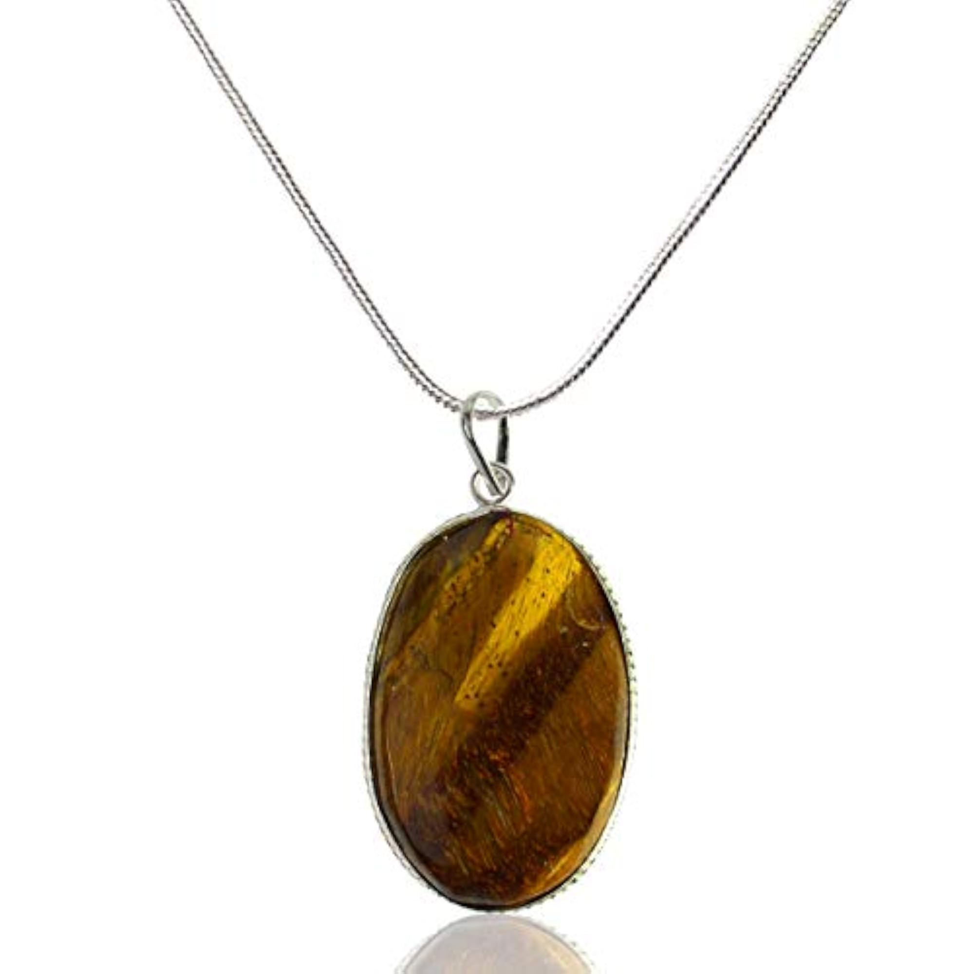 Tiger Eye Oval Shape Healing Stone Pendant with Chain