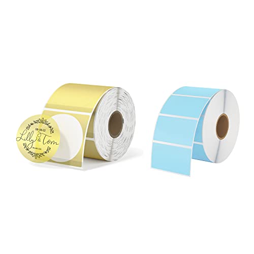 Munbyn 2.25"X1.25" Blue Direct Thermal Labels, Munbyn 2 Inch Gold Transparent Thermal Labels #TOP18