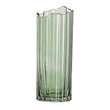 OSALADI Jarrón de Vidrio Grande Borde Ondulado y Borde Dorado, Botella para Flores de Escritorio y Contenedor para Flores Secas, Decoración de Hogar Moderna en Color Verde Textura