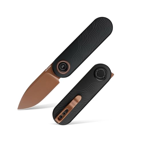 Image of Vosteed Corgi V EDC Pocket Knife - 2.36 inch 14C28N Copper Dune Blade - Patented Vanchor Lock, Black Aluminum Handle - Camping, Hiking Knives - A3722