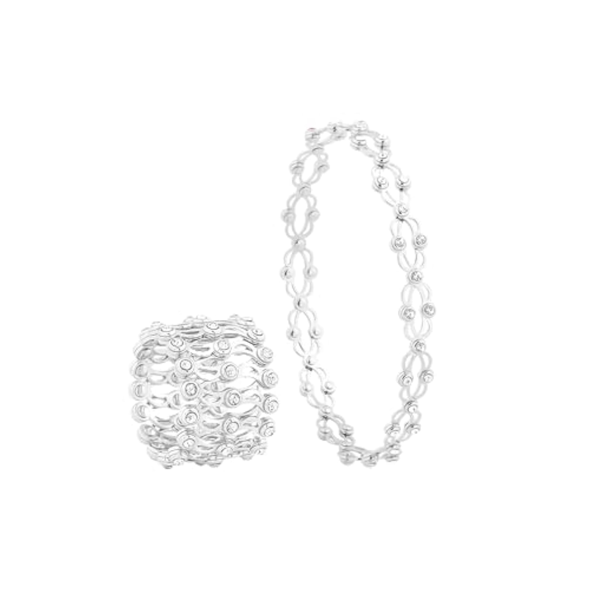 Women's 925 Sterling Silver Zircon Adjustable Kada Bracelet