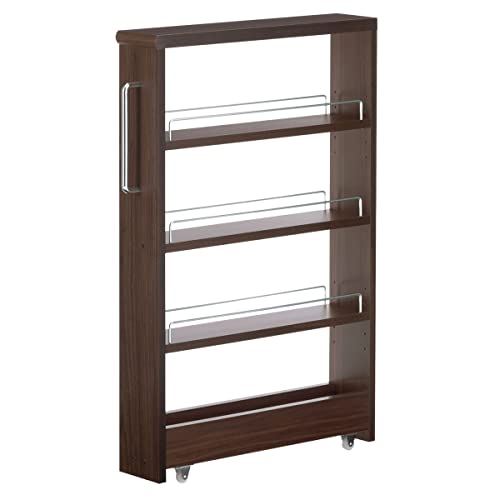 ぼん家具 すき間収納 日本製 キャスター付き 幅12cm ワゴン ストッカー スリムラック 調味料ラック ロータイプ ウォールナット