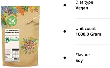 Wholefood Earth TVP Dark Textured Soya Protein Mince 1 kg | GMO Free | High Fibre | High Protein