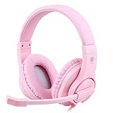 ShinePick Kopfhörer Kinder, 3.5mm Wired Gaming Headset mit Mikrofon, Leicht Bequem Overear Bass Surround für PS4/Xbox One/s/Nintendo Switch/PC/Computer/Handy(Rosa)