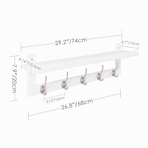 Miniatura 5 de Smibuy Percheros Con Estante De Pared, Perchero De Entrada De 74 Cm Para Pared, Estante Colgante De Bambú Con 5 Ganchos Dobles De Metal Para Baño, Dormitorio, Cocina, Sala De Estar Blanco Plata