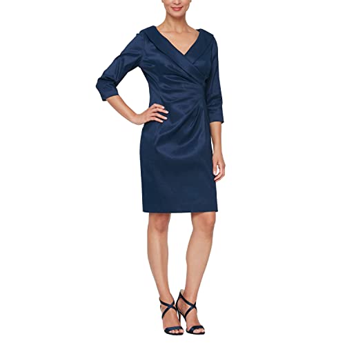 Alex Evenings Women's Short Taffeta Portrait Collar Dress (Missy Petite Plus)