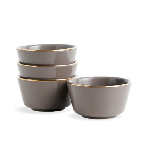 Image of Shay Ceramic Dinner Bowl Set of 4 for Rice, Dal, Salad, Snacks, Fruits & Noodles | Grey with Gold Rim | Microwave Safe Ceramic Serving Bowls for Home, Kitchen & Gifting (Bowl Set of 4 - Grey Gold)