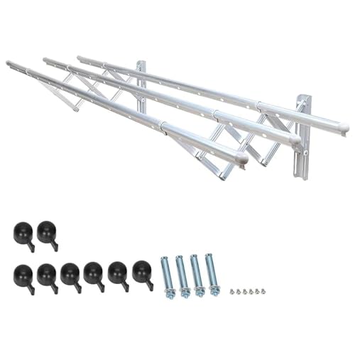 Image of Wall Mounted Clothes Drying Rack - Foldable Stainless Steel Clotheshorse with Extendable Rods for Indoor & Outdoor Laundry, Towels & Garments
