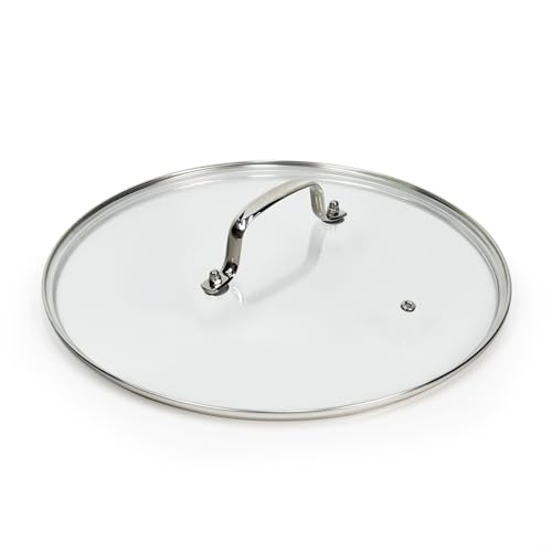 12 IN Glass Lid with Stainless Steel Handle for Frying Pan, Tempered Replacement Cover Compatible for Skillets, Round Cast Iron, Cast Aluminium, Stainless Steel Pans & Pots (297mm-312mm)