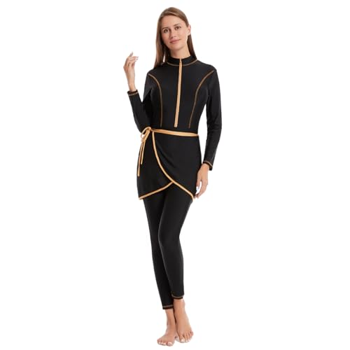 Women's Muslim Swimwear Long Sleeve Burkini Full Cover Swimsuit Rash Guard, 3pcs Set3
