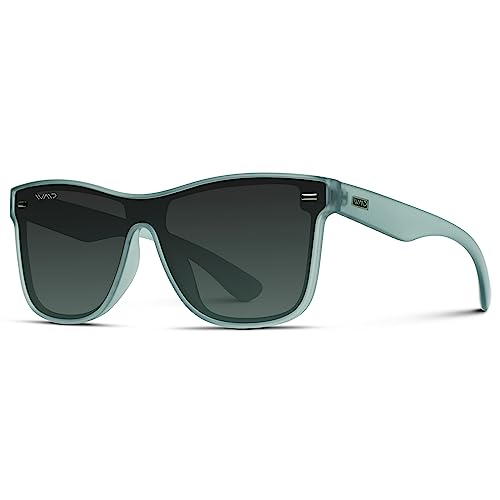 Image of WearMe Pro - Polarized Full Mirror Flat Lens Square Modern Sunglasses (Frosted Sky /Gradient Grey Sky Lens)