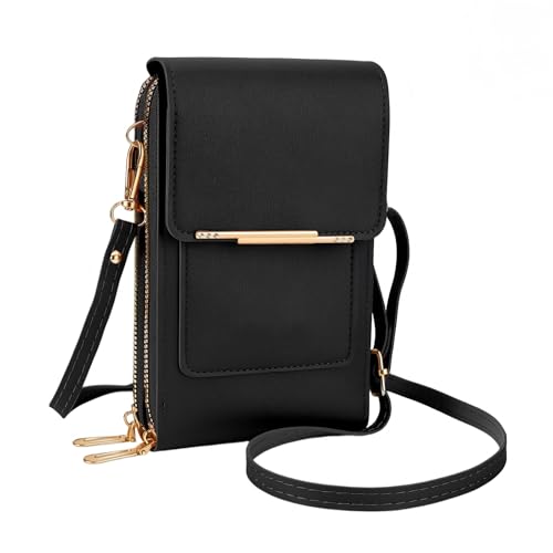 Women's Touch Screen Mobile Phone Messenger Bag, Crossbody Phone Wallet, RFID Touch Screen Crossbody Phone Purse, Anti-Theft Shoulder Strap (Black)