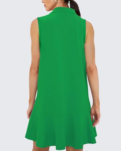 Image of YEXPINE Women's Sleeveless Polo Dress Ruffle Hem Lapel V Neck T-Shirt Summer Mini Dresses