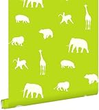 ESTAhome carta da parati animali verde limetta 53 cm x 10.05 m