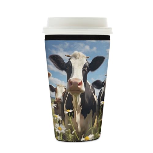 Myfsucce Funda reutilizable para taza de café, funda de neopreno para café helado con estampado de pasto de vaca, 2 mm de grosor, tamaño de 16 a 18 onzas