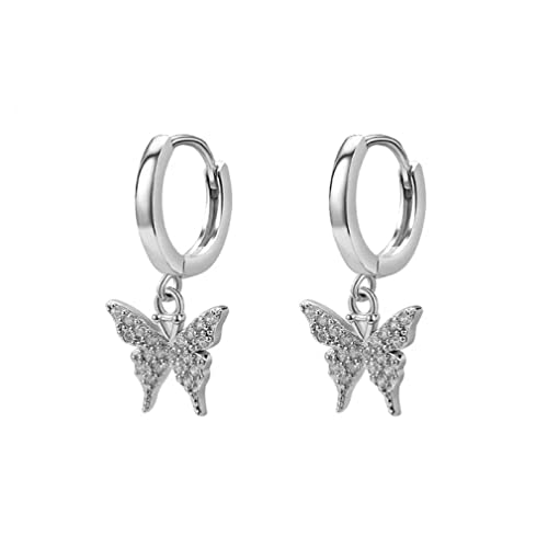 Boucles d'oreilles papillon en argent sterling 925 et cristal brillant pour femme
