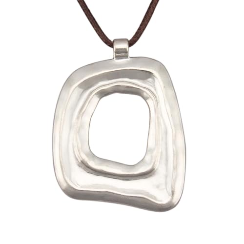 joymiao Women's Long Leather Necklace Bohemian Vintage Boho Pendant Necklace with Silver Square Chunky Hippie Jewelry