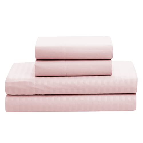 Image of Sweet Home Collection 8 Piece Comforter Set Bag with Dobby Stripe Design, Bed Sheets, 2 Pillowcases, 2 Shams Down Alternative All Season Warmth, Queen, Pale Pink
