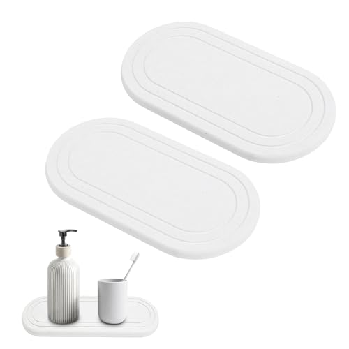 ARMYJY Lot de 2 Plateaux en Pierre Absorbant l'eau, Evier Porte-Savon à séchage Rapide en Pierre de diatomite Tapis pour la Maison et la Cuisine Salle Bain...