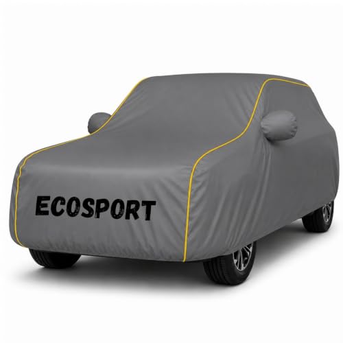Image of Premium Waterproof Car Cover for Ecosport | Soft Cotton Lining Heavy Duty Triple Stitched Heat Resistant Outdoor Cover Comes with Mirror and Antenna Pocket Full Bottom Elastic (Zig Zag Grey)