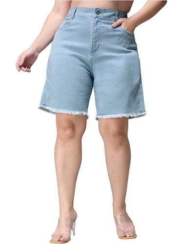 Image of Miss Chase A+ Women's Regular High Rise Mild Distress Regular Denim Skorts