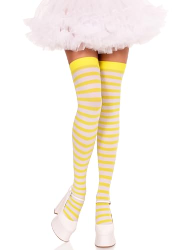 Leg Avenue womens Nylon Stocking W/Stripe White/Yellow One Size
