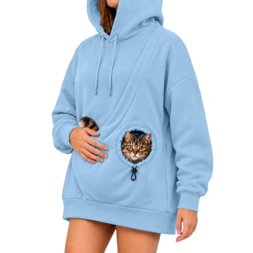 Women's Cat Hoodie with Pouch Cozy Drawstring Fleece Pullover for Pet Lover - image 6