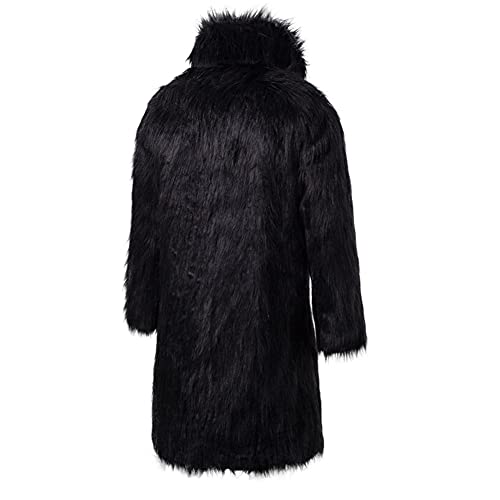 Image of Colf Men's Winter Fluffy Lapel Faux Fur Coat Jacket | Mens Faux Fur Jacket, Winter Long Overcoat, Long Sleeve, Fluffy, Thik Warm