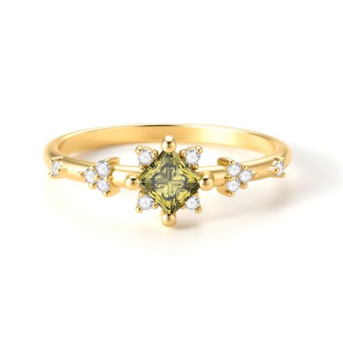 Fimewon Gold Wedding Rings for Women Dainty Promise Peridot Rings Size 8