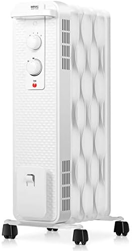Tangkula 1500W Oil Filled Radiator Heater, Portable Space Heater Radiator w/ 3 Heating Modes & Adjustable Thermostat, Oil Radiant Heater w/ Tip-Over & Overheat Protection, Ideal for Home & Office (White)