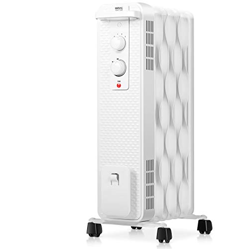 Tangkula 1500W Oil Filled Radiator Heater, Portable Space Heater Radiator W/ 3 Heating Modes & Adjustable Thermostat, Oil Radiant Heater W/ Tip-Over & Overheat Protection, Ideal For Home & Office (White) #TOP17