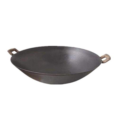 OWOHYG Wok Chino Salteado De Hierro Fundido Pre-Sazonado, Grande Y Profundo, con Dos Asas Integradas, Regalo 2021, 60 Cm