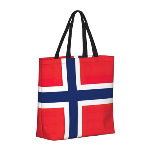 Norwegian Flag Print Tote Bags, Large Capacity Zipper Shoulder Bag, For Shopping, Work, Daily2