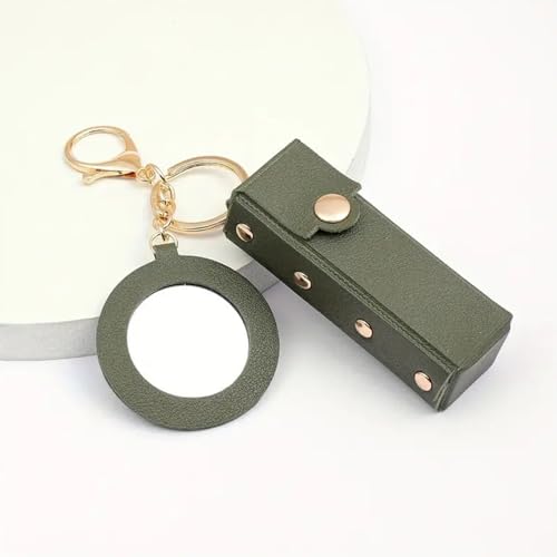 SRYTCYDA Leather Keychain for Women, Portable Lipstick Case with Mirror for Purse, Keychain Chapstick Holder for Women Gifts, Mther's Day, Birthday, Valentine's Day, Christmas (Army Green) — view 5