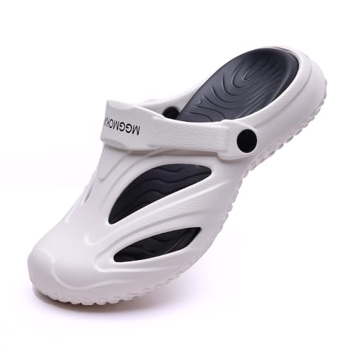 Zuecos Mujer Hombre Verano Zapatos de Jardín Zapatillas de Playa Piscina de Playa Respirable Ligeros,Blanco,44/45