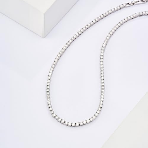 LANE WOODS Simulated-Diamond-Moissanite Tennis-Choker Necklaces-for-Women: Adjustable 18K White Gold Plated Sterling Silver Chain Necklace for Woman Prom Wedding Anniversary Party Jewelry Gifts2
