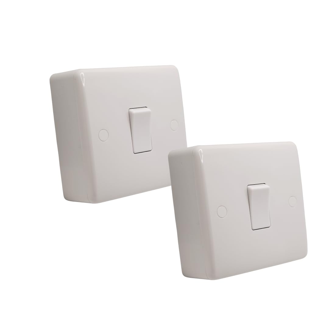 SHPELEC ® Premium Curved Edge White Electrical Switch Range - Convenient and Versatile Power Solution (1G Switch + Back Box, 2 Pack)