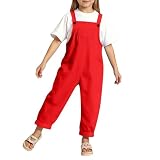 TYUSGH Conjunto de 2 piezas de overol y camiseta de pierna recta para niñas pequeñas, conjunto de ropa de verano de manga corta de color sólido, rosso, 11-12 años