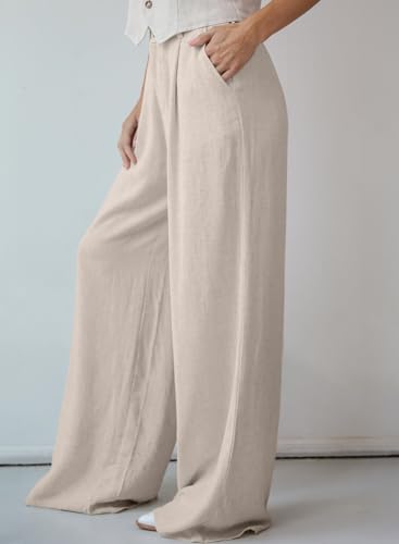 Dokotoo Womens Linen Pants Casual Loose Wide Leg Pants for Women Elastic Waist Palazzo Pants Trousers with Pockets2